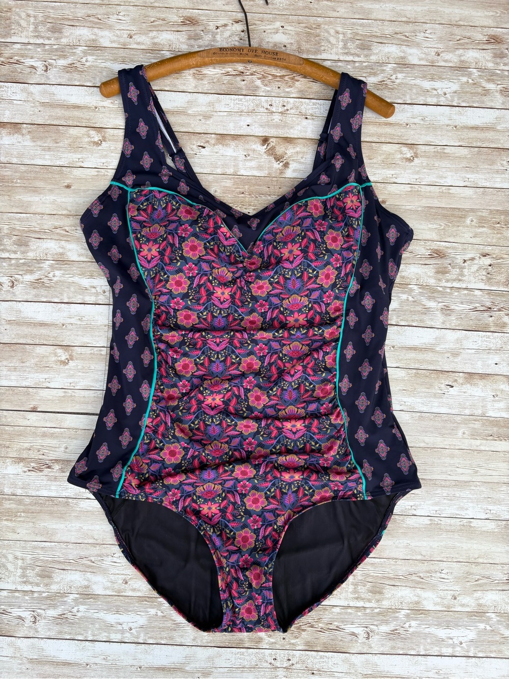 Sundance One Piece Swimsuit Color Block Flower Pattern